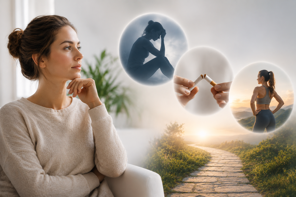 Person considering hypnotherapy options for wellbeing