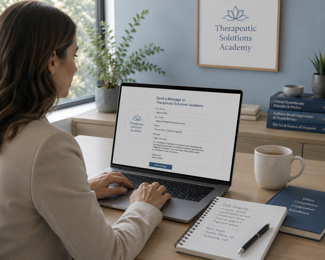 Professional at a desk sending a message to Therapeutic Solutions Academy